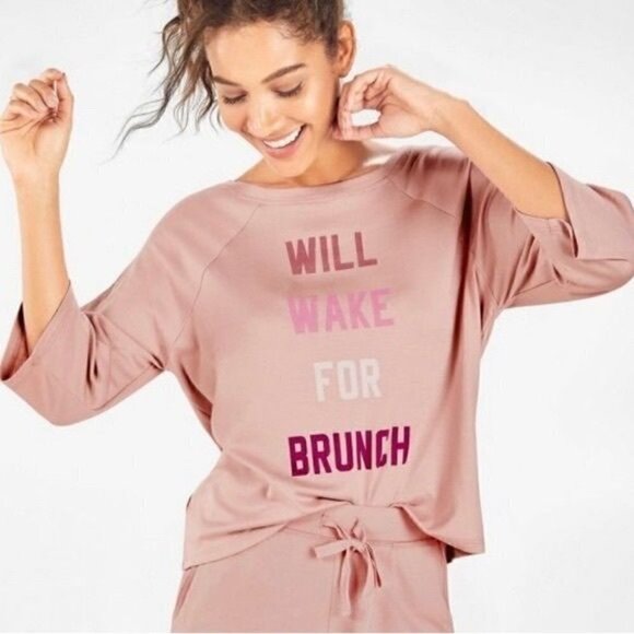 NWT Fabletics Quinn Will Wake For Brunch Short Sleeve Tee T Shirt Dusty Pink XXL - Picture 1 of 10